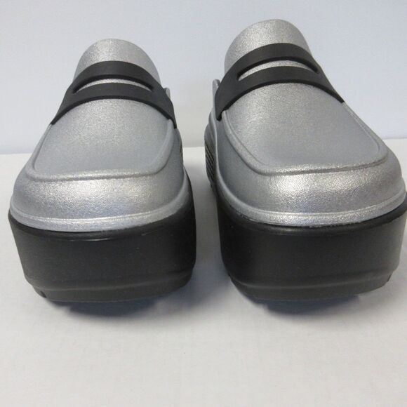 CROCS Stomp Metallic Penny‎ Loafer Womens 8 Black Silver Platform Clog Shoes NEW - Picture 4 of 11
